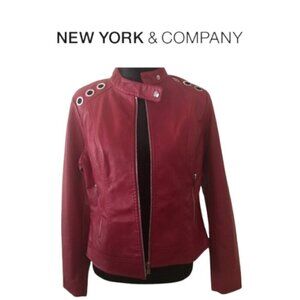 NWT NY & Co Red Faux-Leather Moto Jacket W/Grommet Accents Size Medium